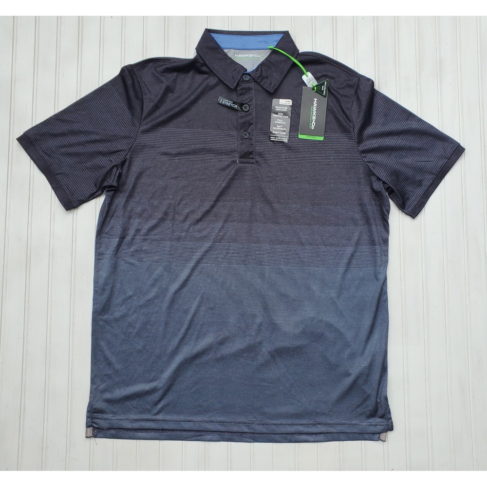 Hawke & Co Mens Performance Golf Polo Shirt Black Gray Ombre Striped Medium - Picture 2 of 7
